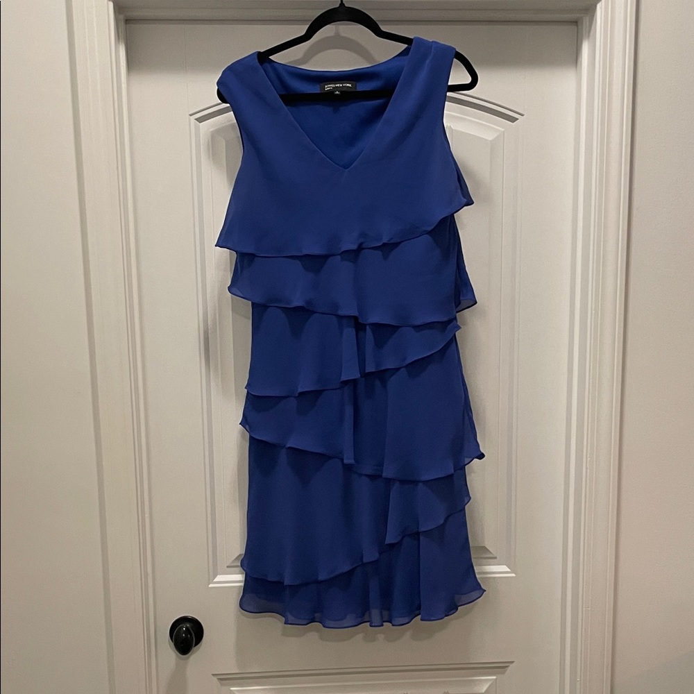 Jones New York Asymmetrical Layered Dress in Blue